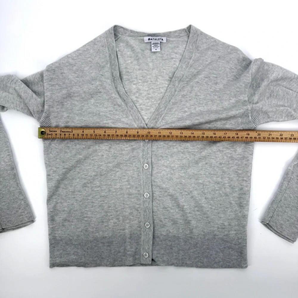 Athleta Medium Lightweight Cardigan Gray V-Neck Wool Blend Double Cuff Capsule